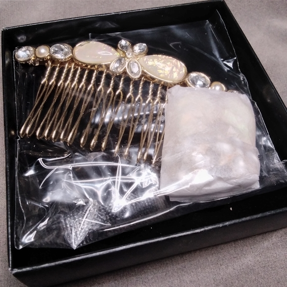 Gold opal hair comb teardrop earring jewelry set - Picture 12 of 12